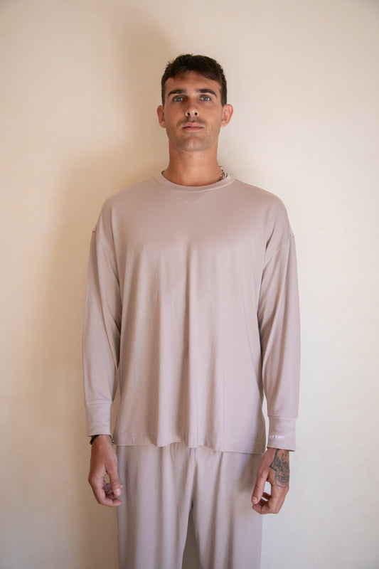 Loungewear - Long Sleeve Round Neck Shirt (Tan, Men)