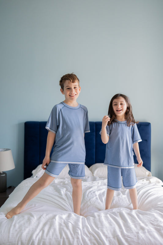 Loungewear Kids Package - Short Sleeve Round Neck T-Shirt with Short Pant (Blue, Unisex)