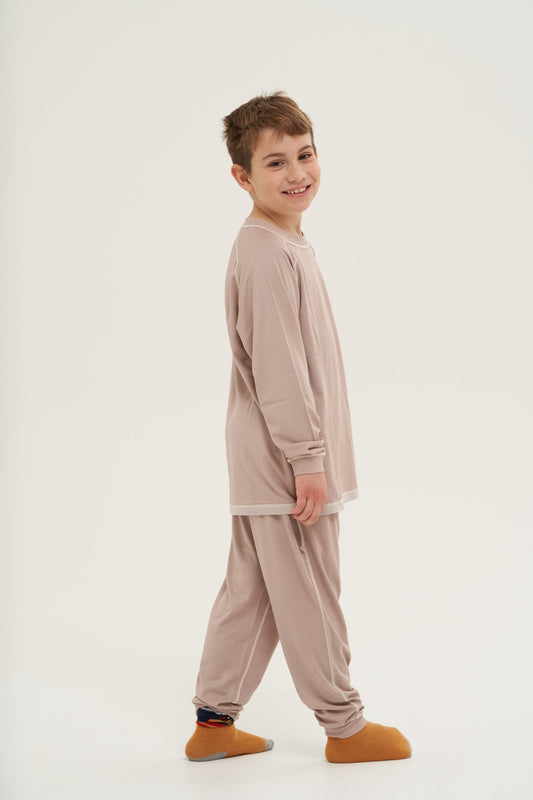 Loungewear Kids - Long Sleeve Round Neck Shirt (Unisex, Tan)